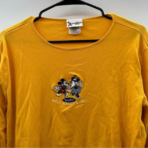 Vintage 90s Disney World Mickey & Minnie Mouse Embroidered Long Sleeve Shirt L - Picture 2 of 8